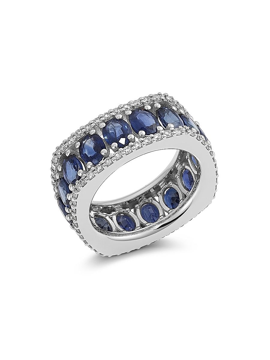 Women's Cortile 18K White Gold, Blue Sapphire & 0.75 TCW Diamond Ring - White Gold - Size 7