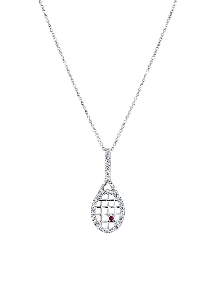 Women's Tiny Treasures Tennis Racquet 18K White Gold & 0.19 TCW Diamond Necklace - White Gold