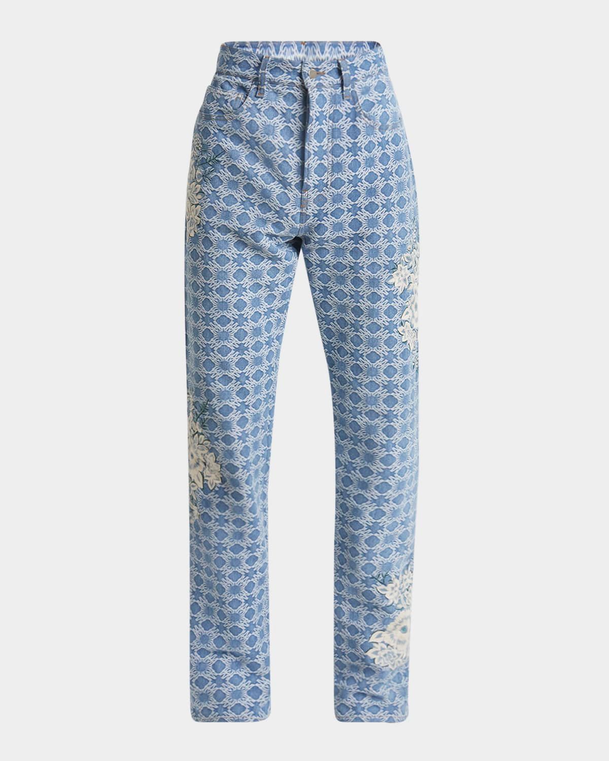 Men & apos;s Floral Embroidered MA Quad Jeans