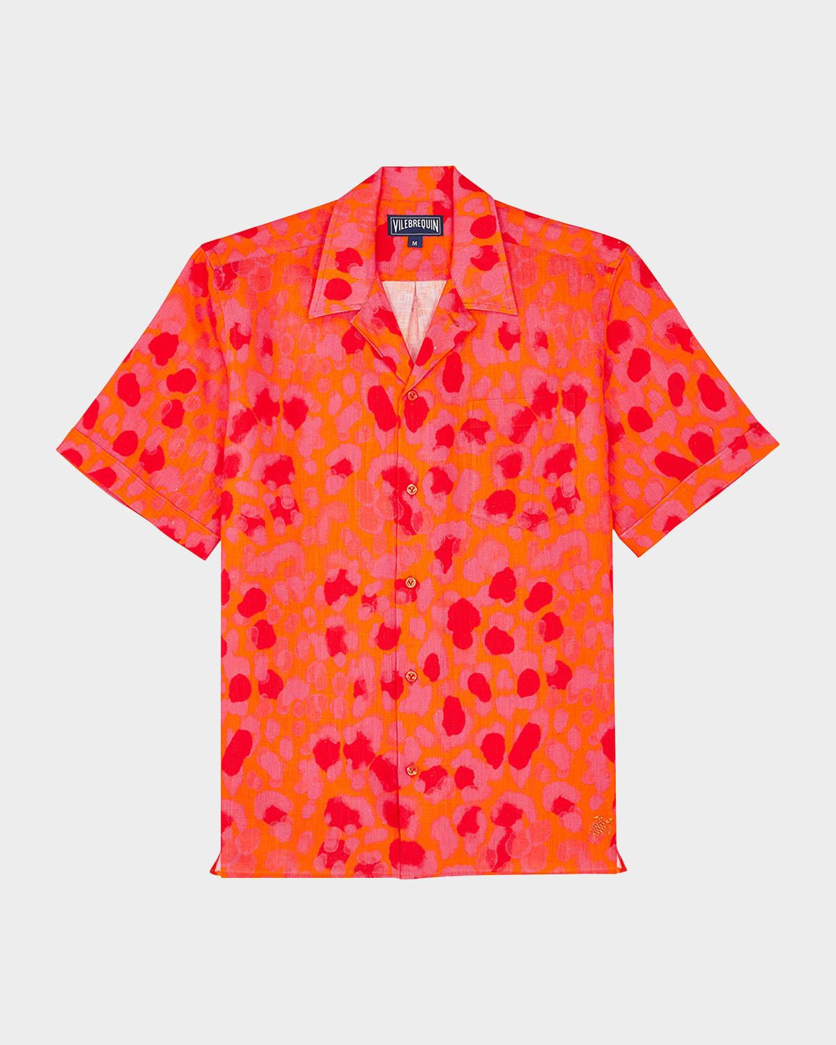 Men & apos;s New Leopard Linen Camp Shirt