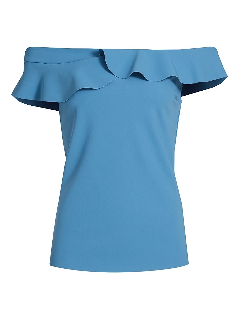 Women's Nidal Ruffled Off-The-Shoulder Top - Harbour Blue - Size 14
