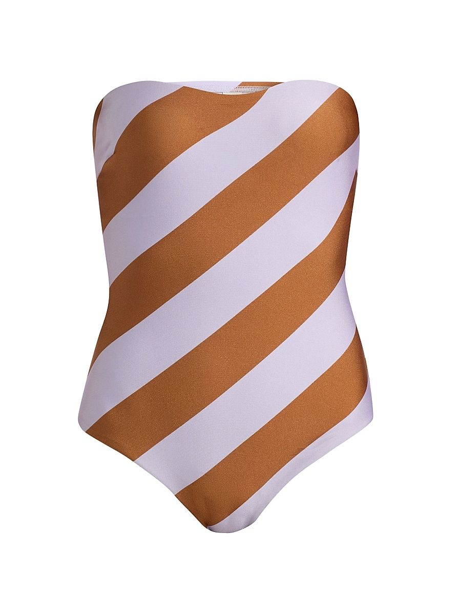 Women's Indra Bandeau One-Piece Swimsuit - Lilac Tan Stripe - Size 8