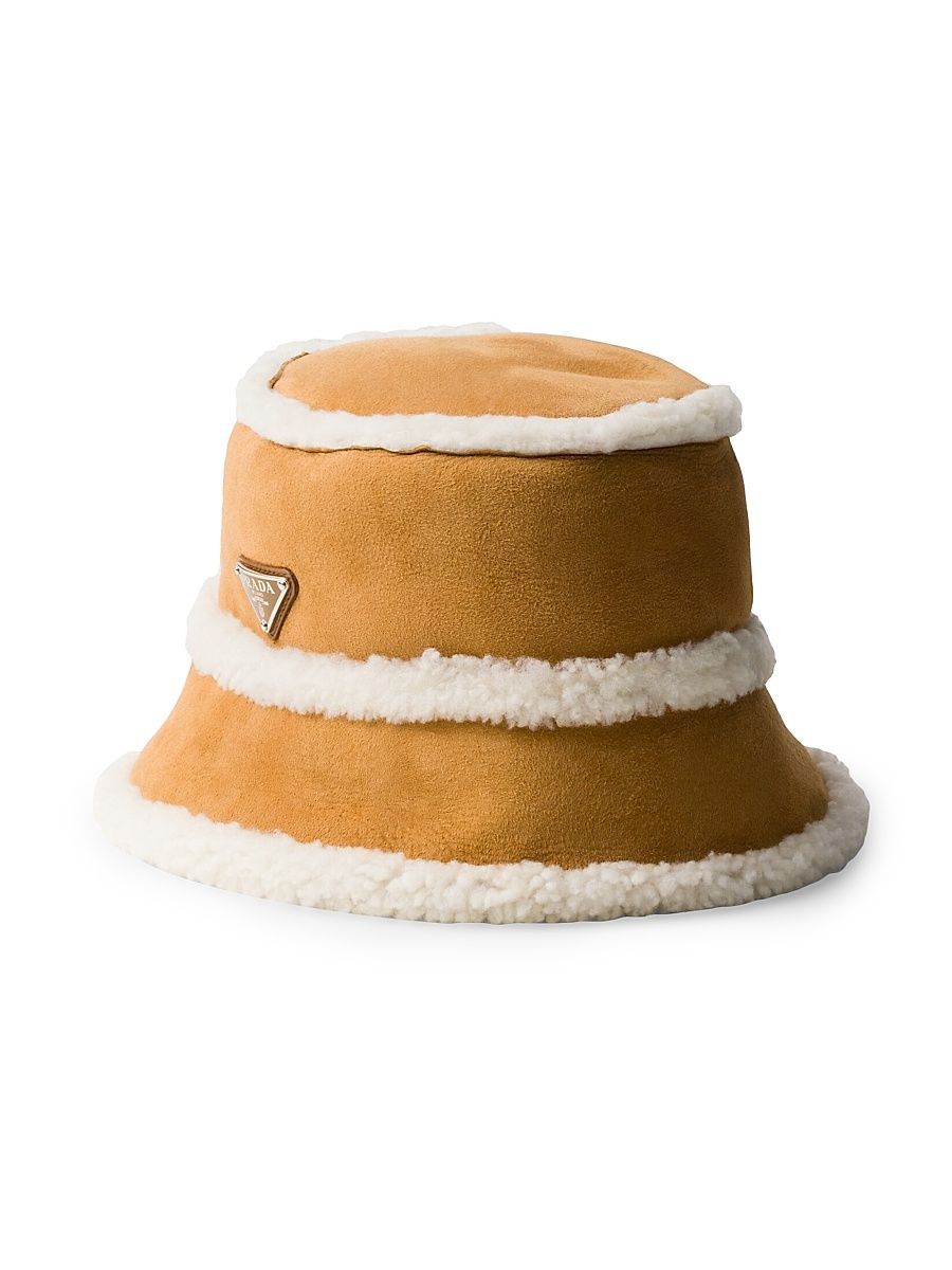 Men's Suede Shearling Bucket Hat - Beige Khaki - Size XL
