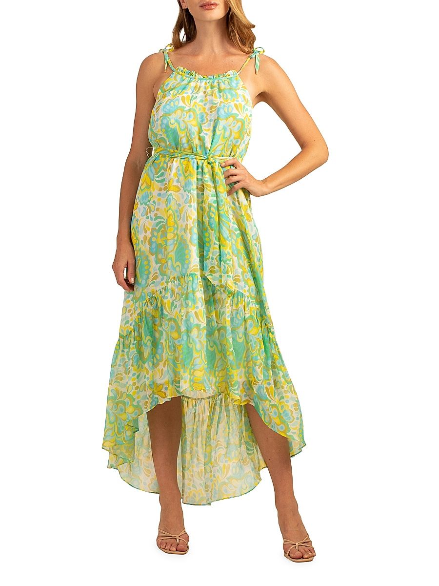 Women's Honest Belted Asymmetric Midi-Dress - Clearwater Multi - Size Large