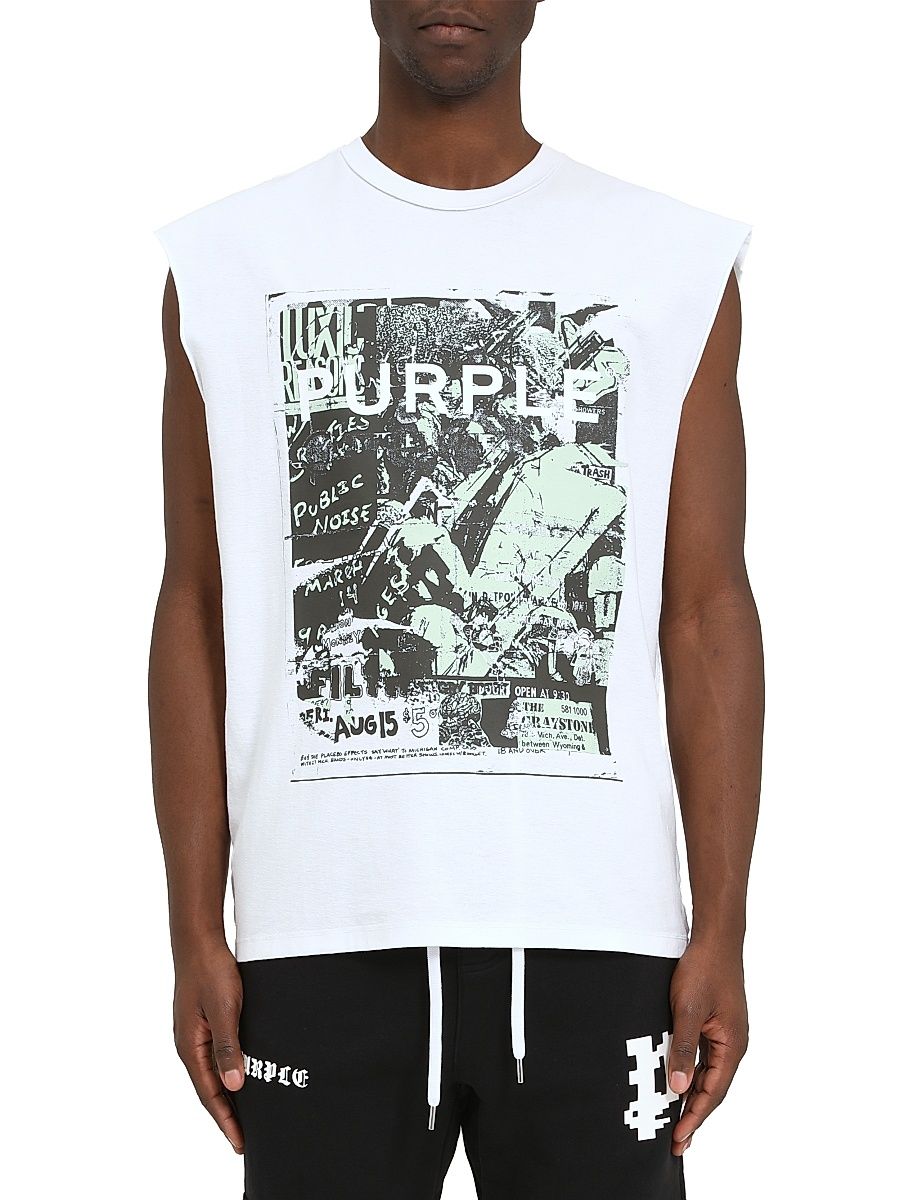 Men's Cotton Sleeveless Logo T-Shirt - White - Size XXL