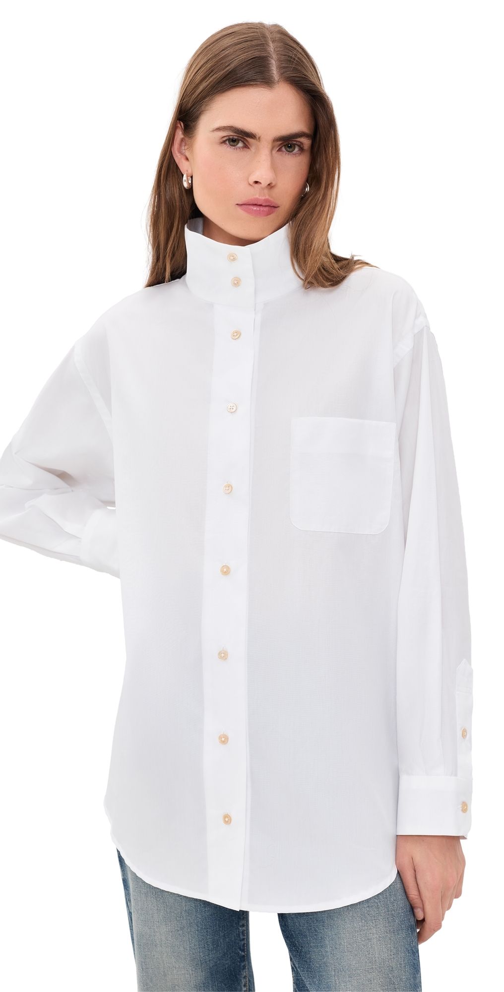R13 Tall Collar Boyfriend Button Up Shirt White S