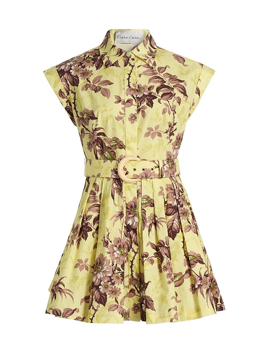 Women's Octavia Floral Cotton Poplin Mini-Shirtdress - Windsor Lemon - Size 16