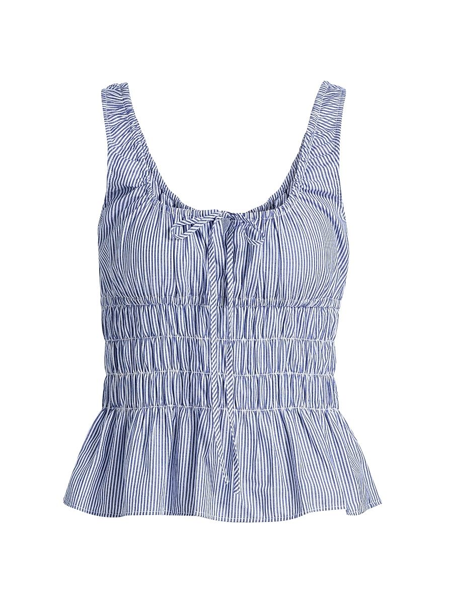 Women's Gigi Smocked Striped Cotton Sleeveless Top - Stripe - Size XS