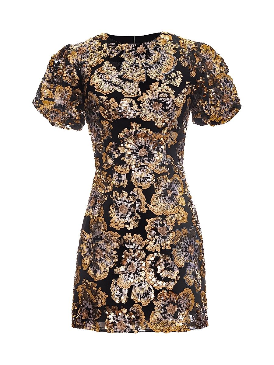 Women's Elsie Puff-Sleeve Cocktail Minidress - Gold Multi - Size Medium