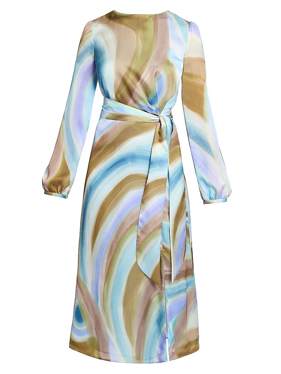 Women's Printed A-Line Midi-Dress - Aquamarine Multi - Size 10
