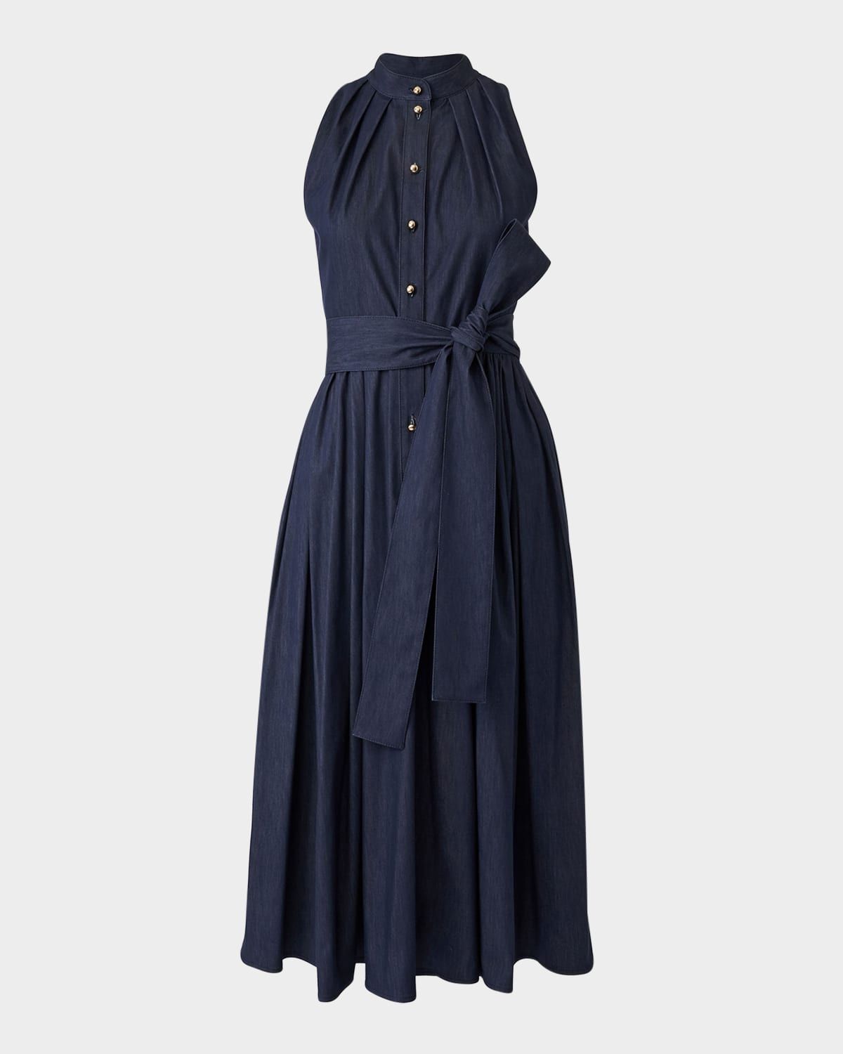 Pleated Self-Tie Full Midi Dress