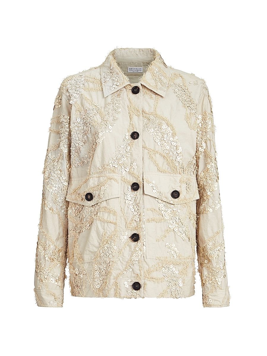 Women's Dazzling Seabed Embroidery Outerwear Jacket in Techno Cotton Poplin - Beige - Size 0
