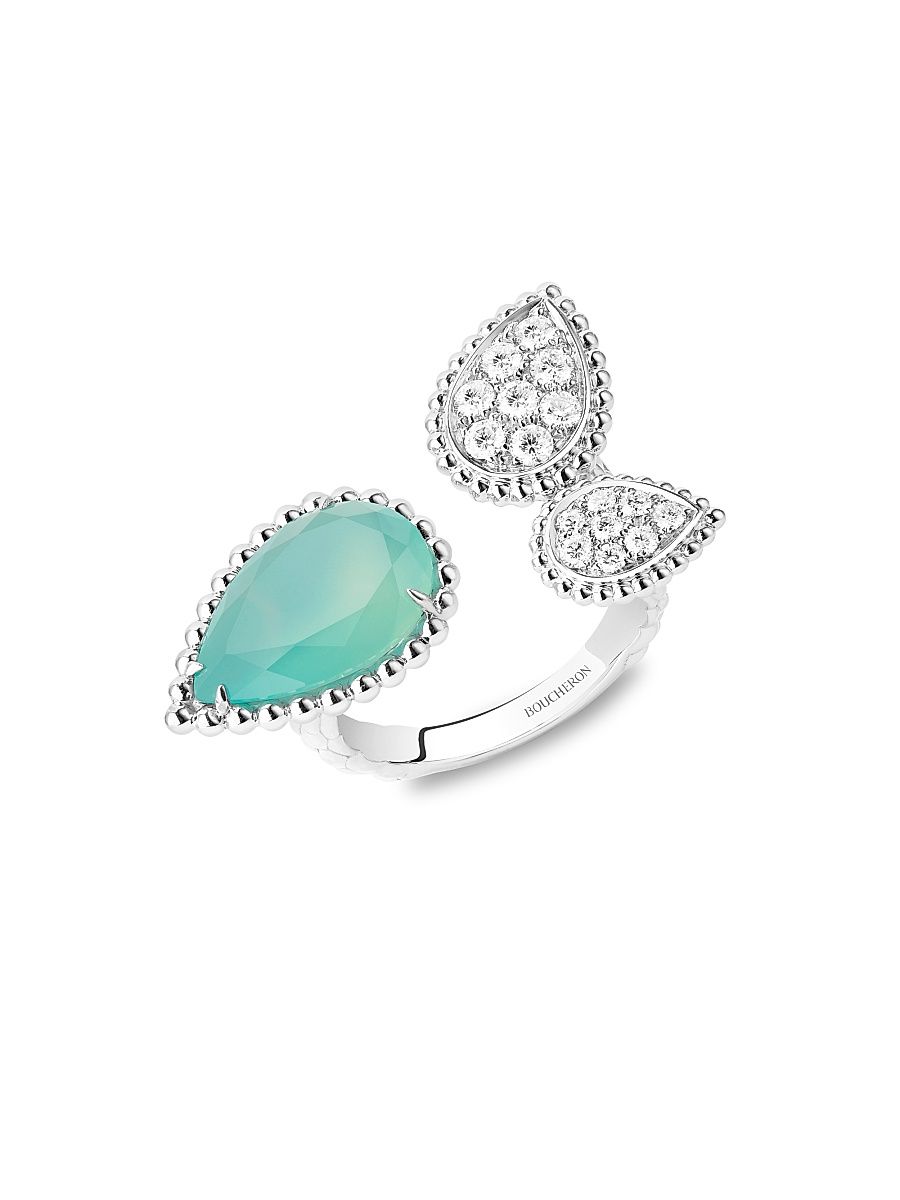 Women's Serpent Bohème 18K White Gold, Aquaprase & Diamond 3-Motif Ring - White Gold - Size 5.75