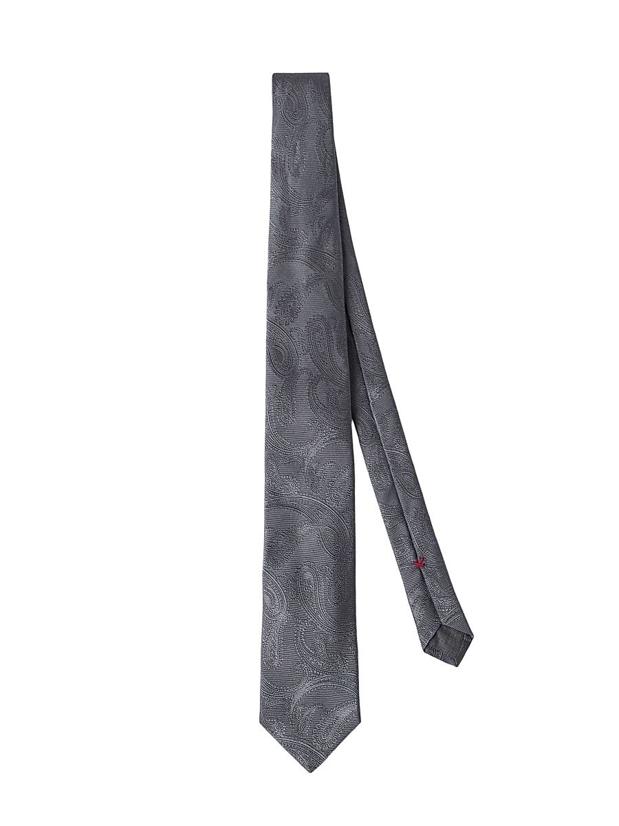 Men's Paisley Silk Tie - Dark Grey