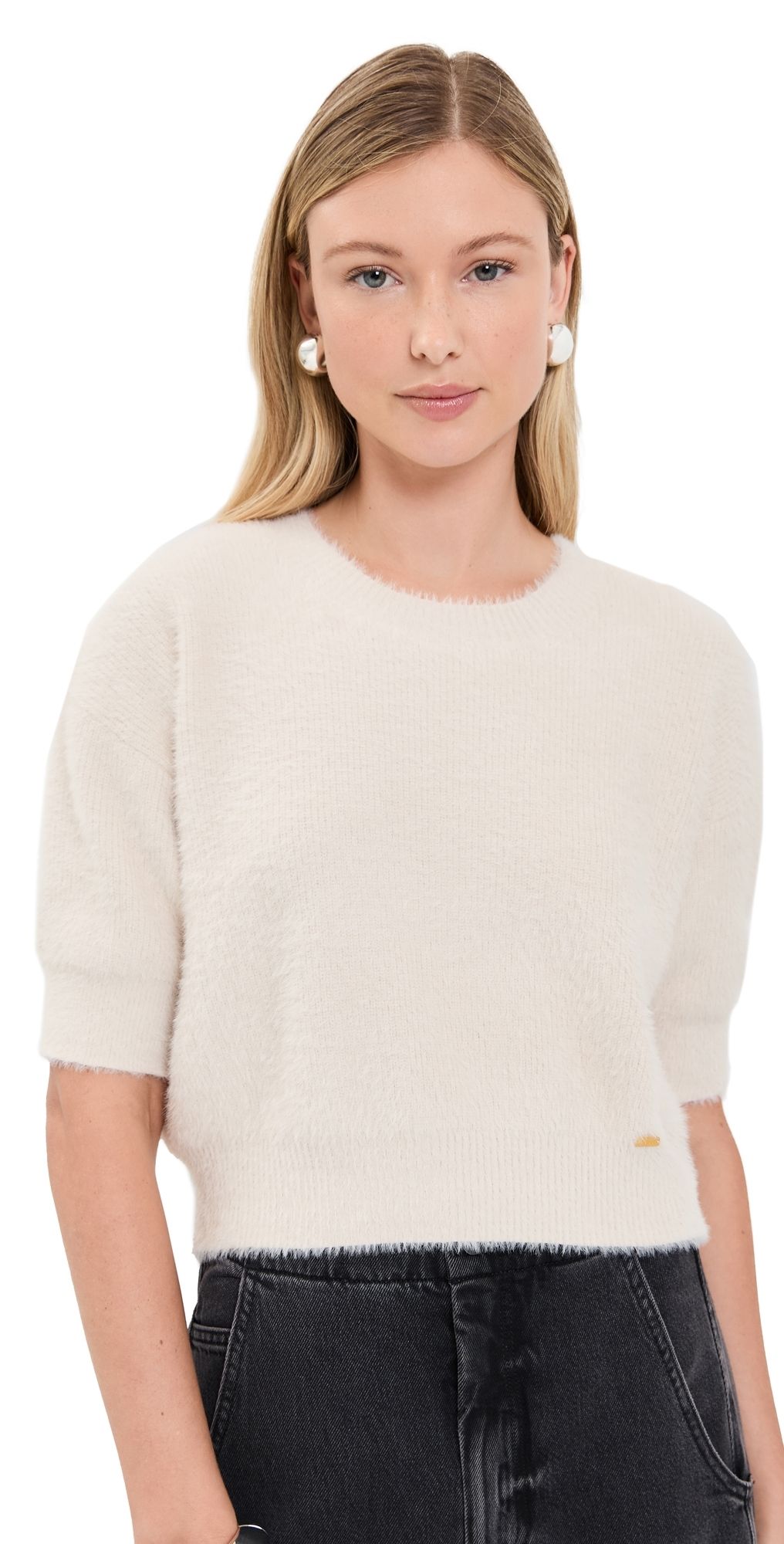 L'AGENCE Guinevere Crop Crew Sweater Vintage White XL