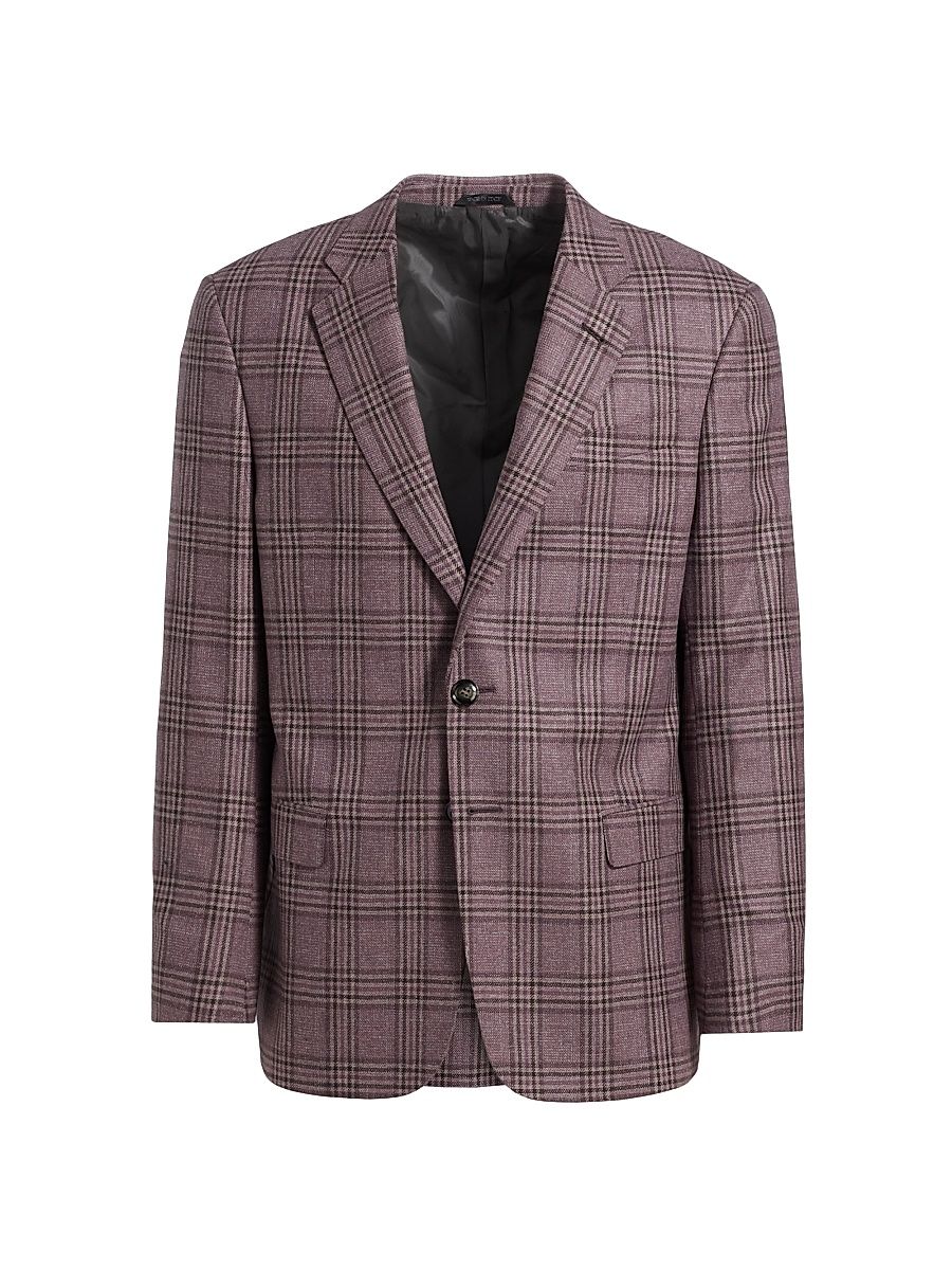 Men's Plaid Tailored Wool Jacket - Dusty Rose - Size 44