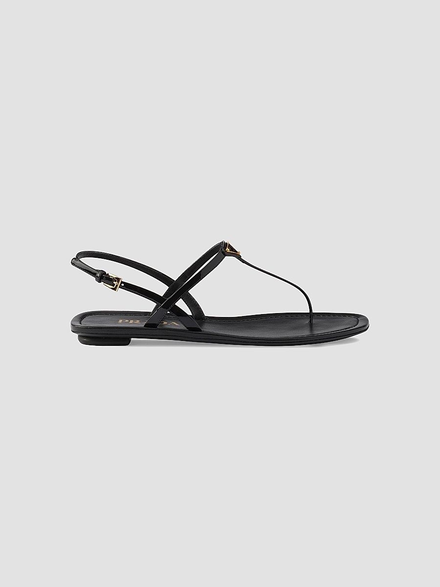 Prada Women's Patent Leather Thong Sandals - Black - Size 6