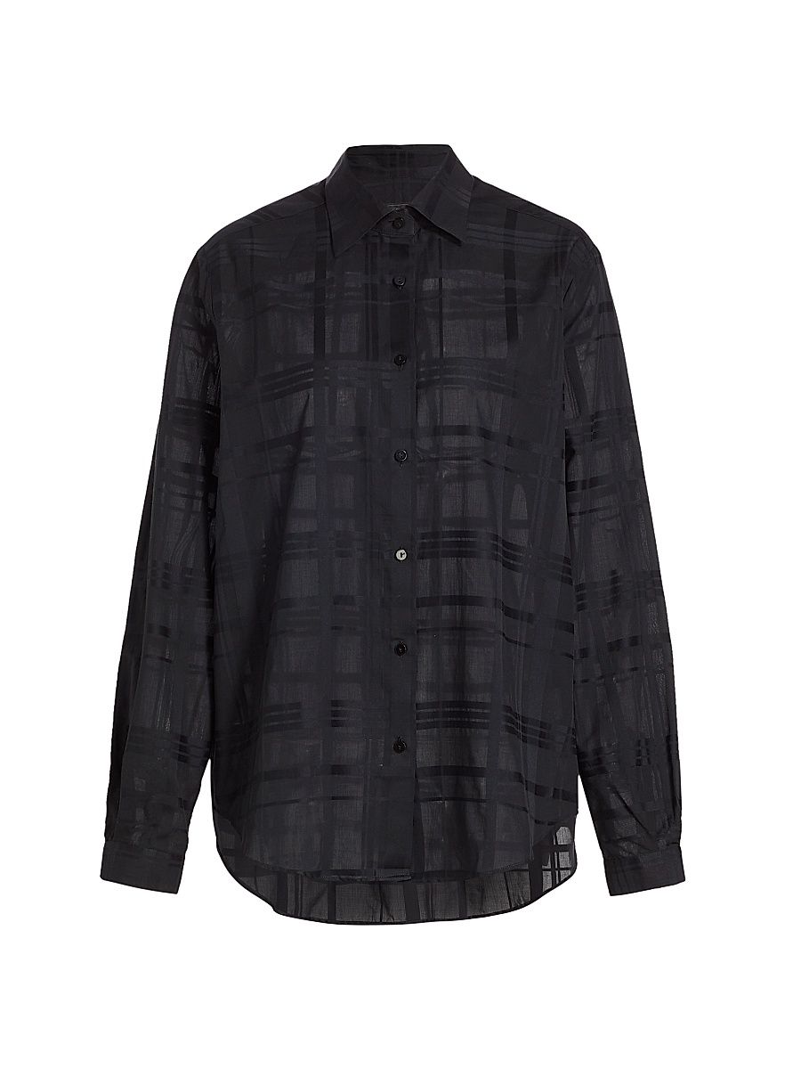 Women's COLLECTION Plaid Cotton Button-Front Shirt - Black - Size Small