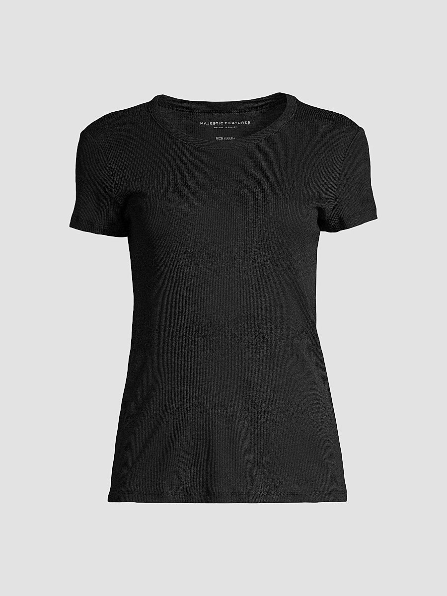 Majestic Filatures Women's Cotton-Blend Crewneck Short-Sleeve T-Shirt - Noir - Size Large