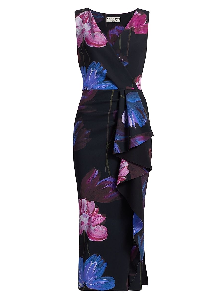 Women's Sayon Floral Drape Sheath Cocktail Dress - Donna Pink - Size 10