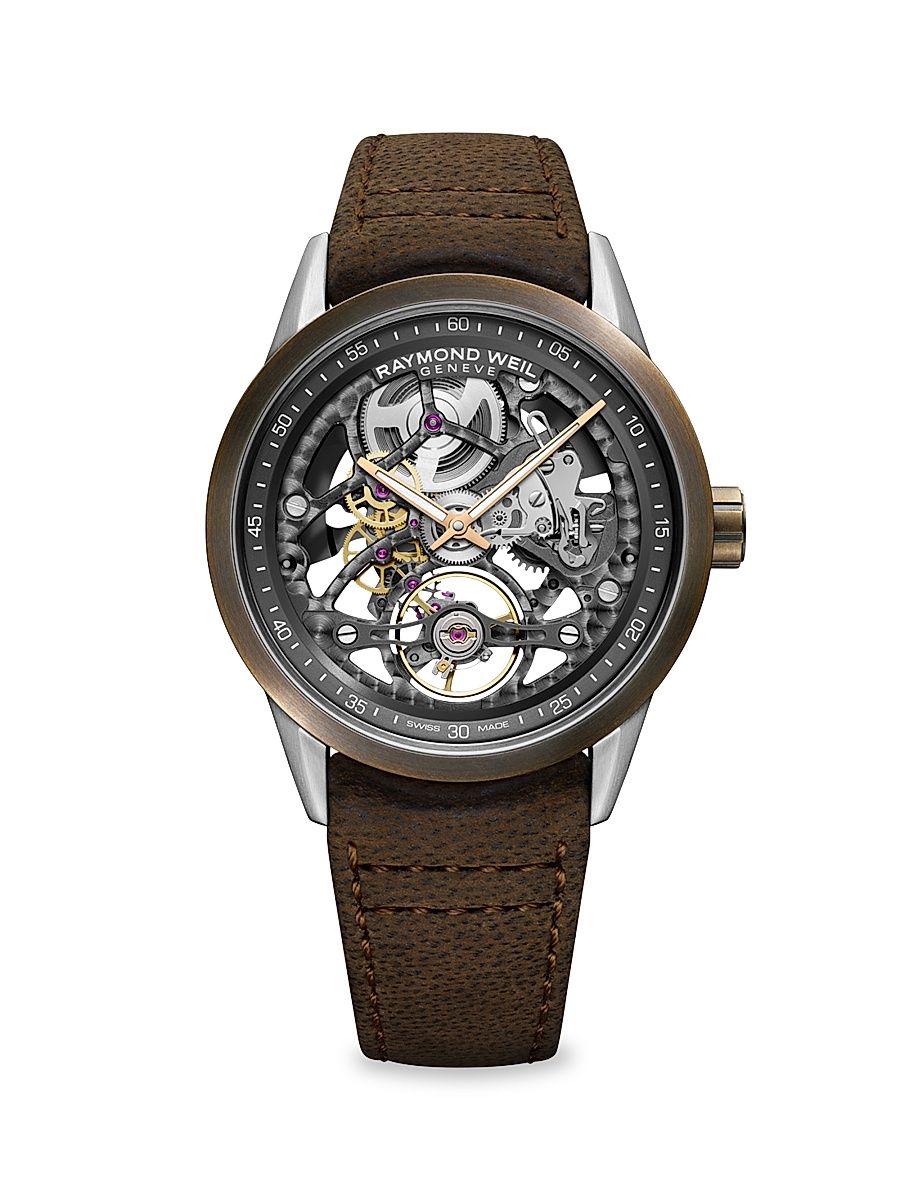 Men's Freelancer Skeleton Leather-Strap Watch - Brown
