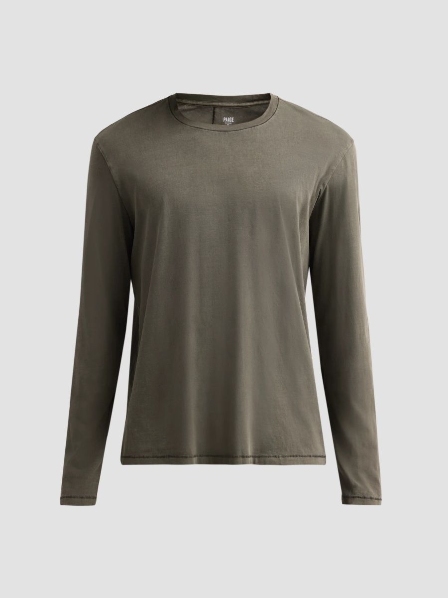 Paige Men's Enzo Long-Sleeve Cotton T-Shirt - Vintage Fatigue Green - Size Medium