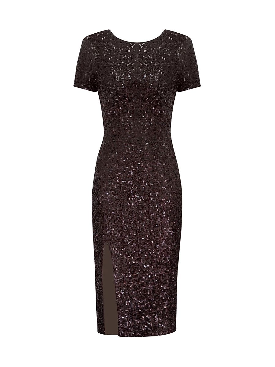 Women's Natasha Sequined Midi-Dress - Mocha - Size Small