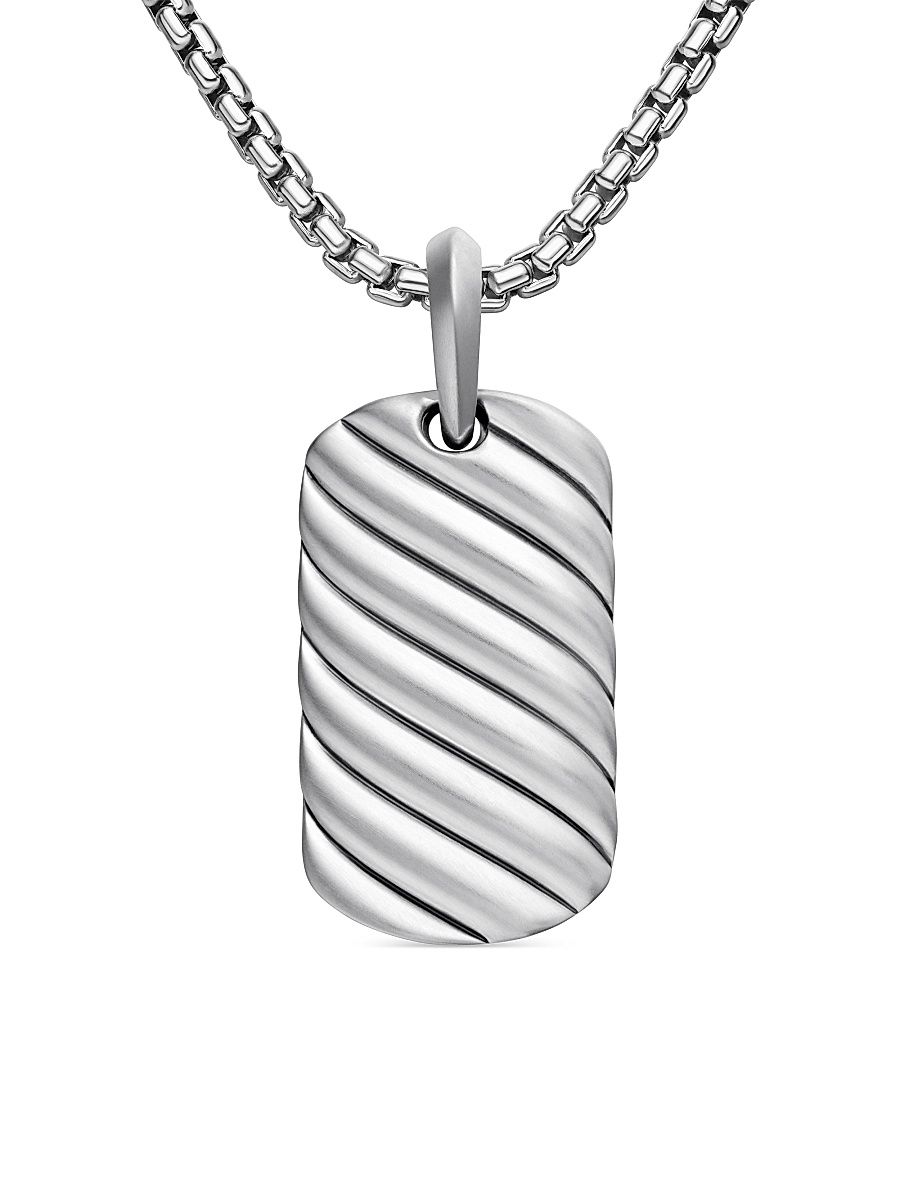 Men's Sculpted Cable Tag in Sterling Silver, 27MM - Silver