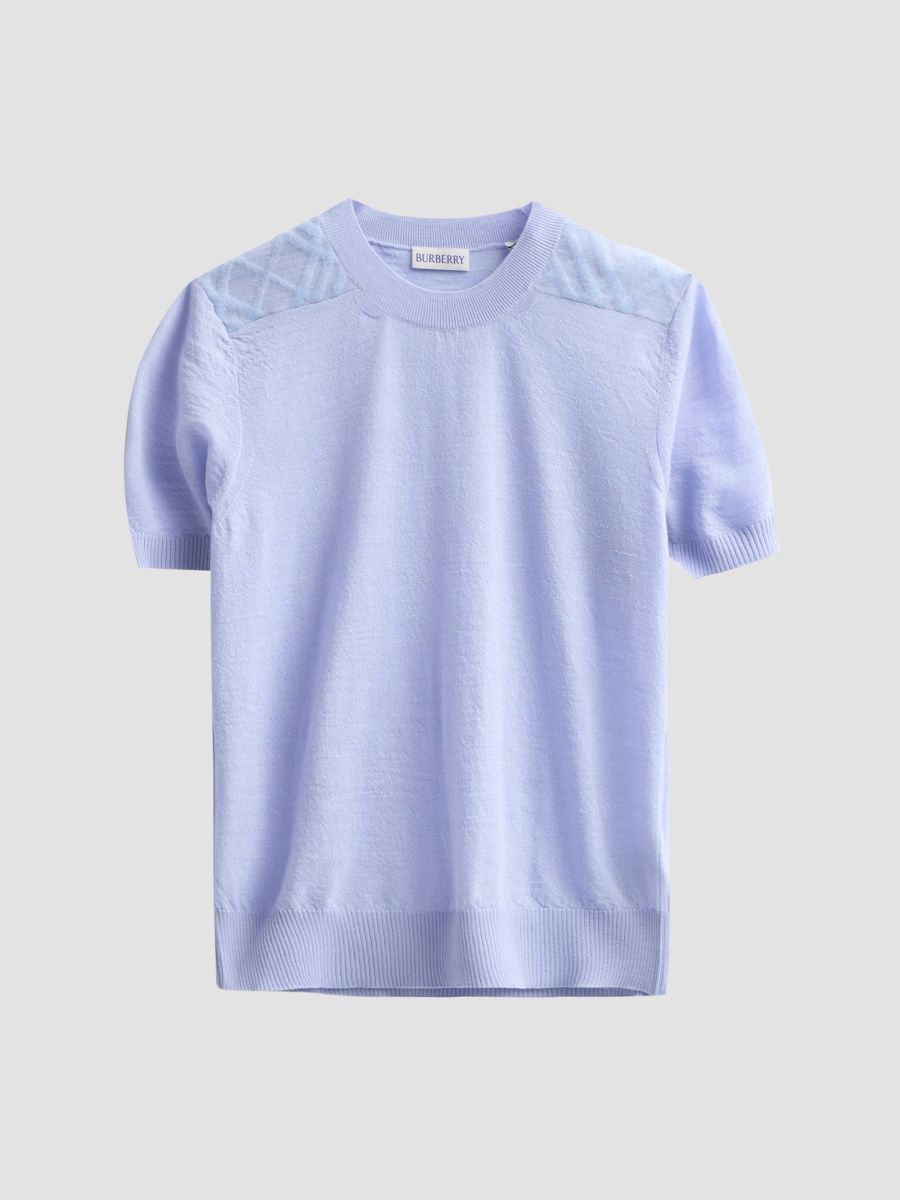 Burberry Women's Winnie Check-Shoulder Wool-Silk Top - Sunbleached Blue - Size XXS
