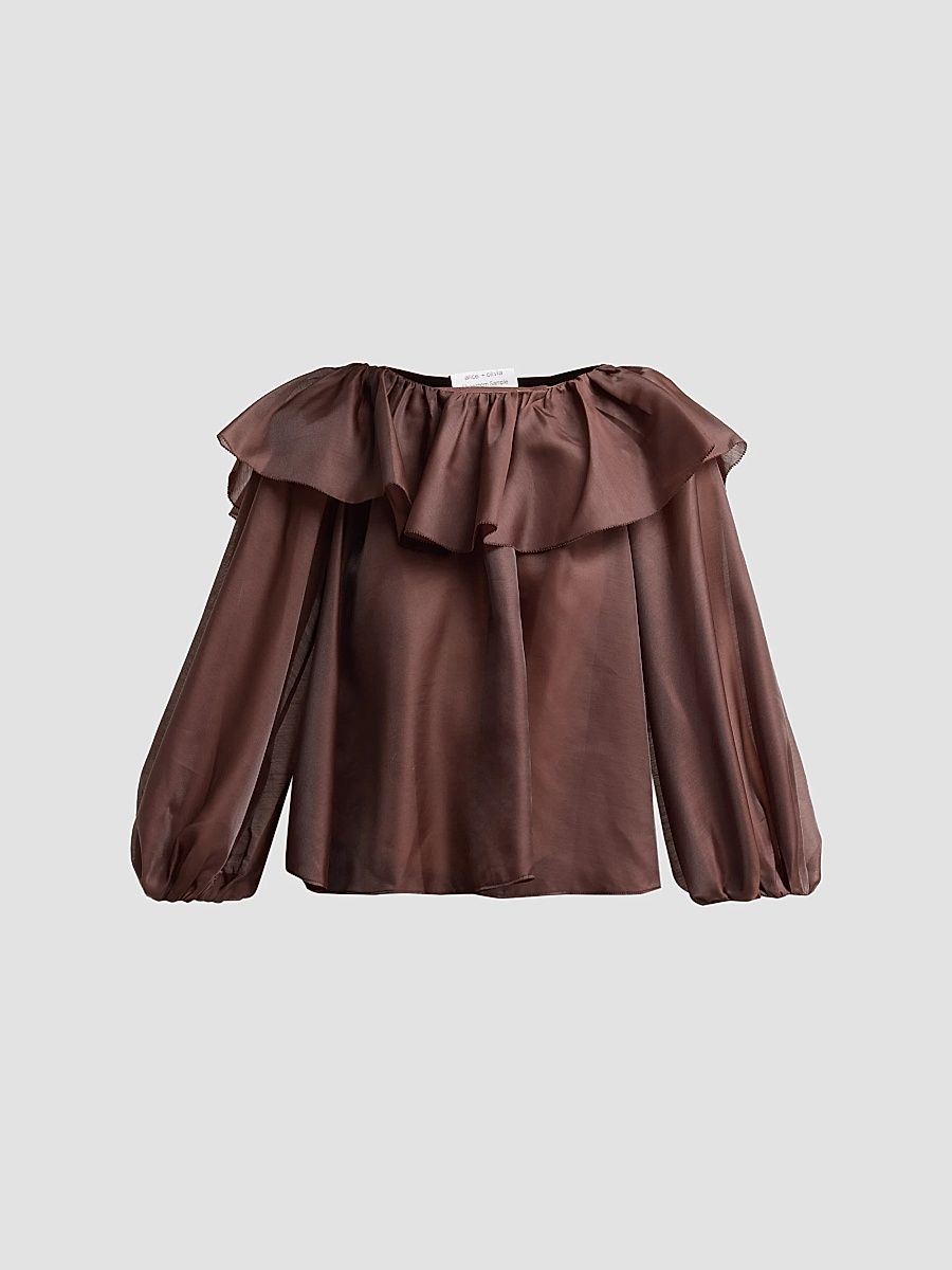 Women's Alta Ruffled Blouse - Dark Chocolate - Size XS