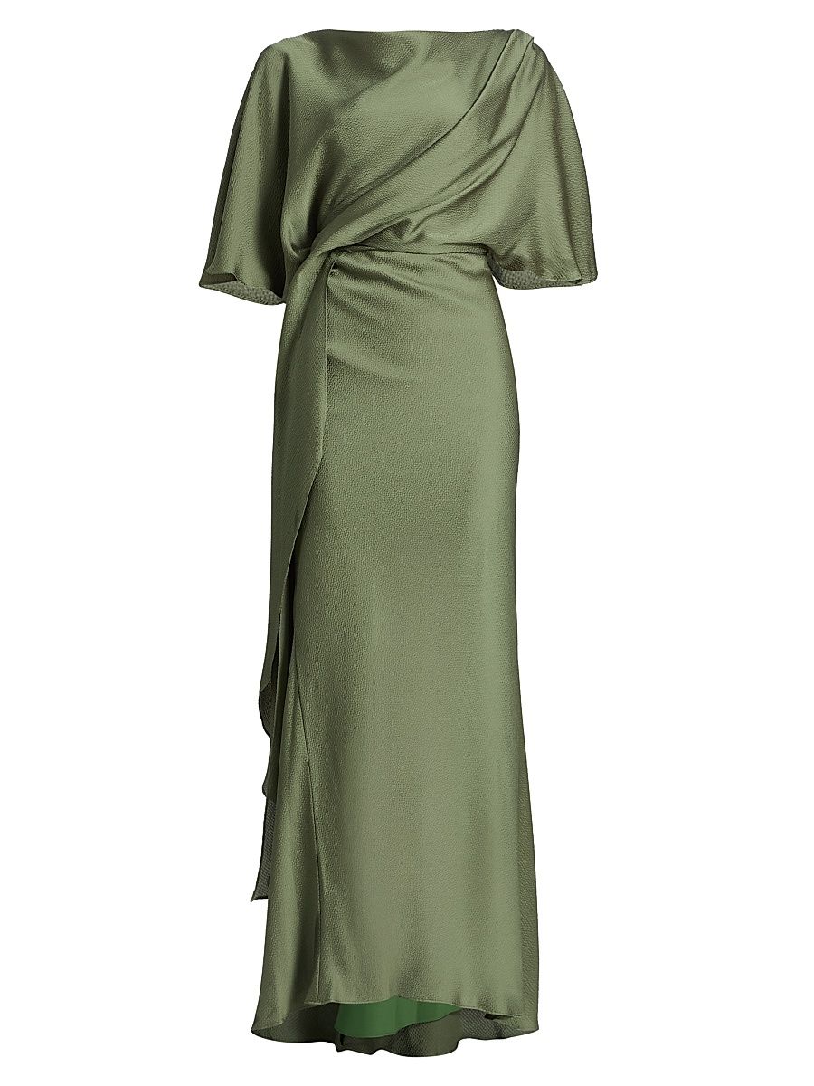 Women's Hammered Satin A-Line Gown - Moss - Size 8