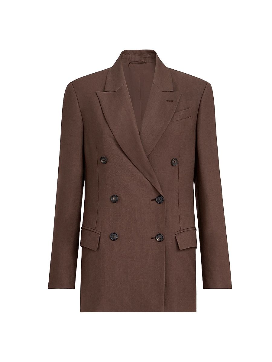 Women's Viscose and Linen Fluid Twill Blazer with Monili - Cocoa - Size 16