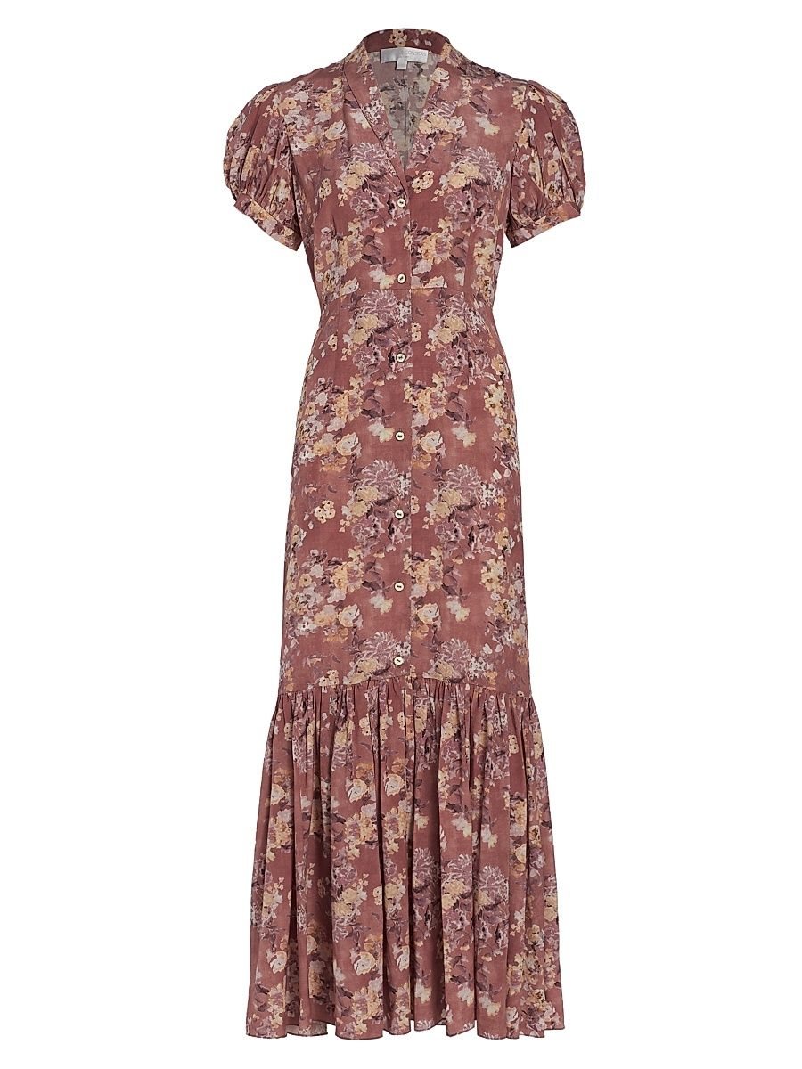 Women's Nancy Floral Puff-Sleeve Maxi Dress - Mauve Summer Floral - Size Small