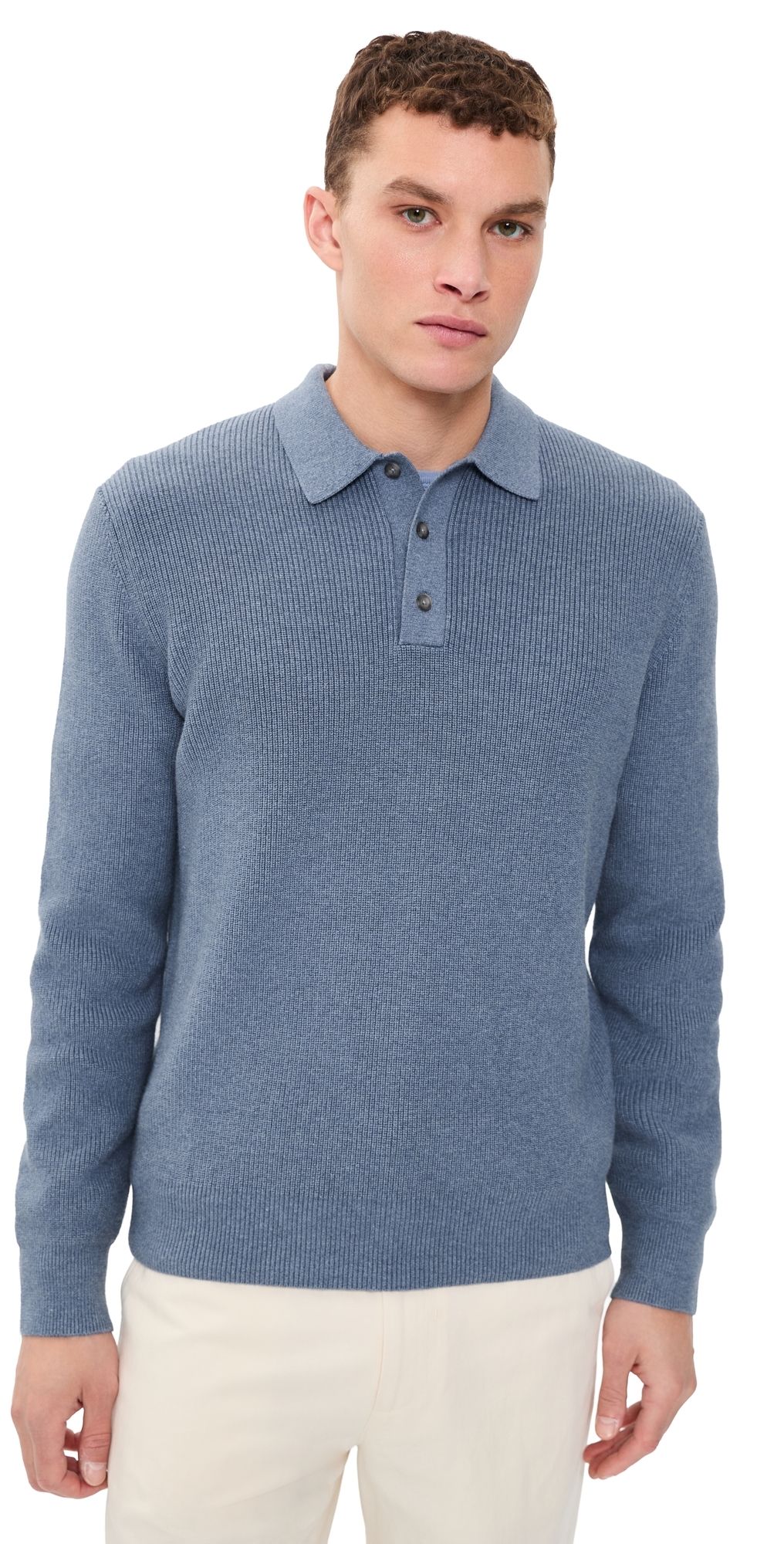 Vince Heirloom Shaker Long Sleeve Polo Sweater H Late Evening L