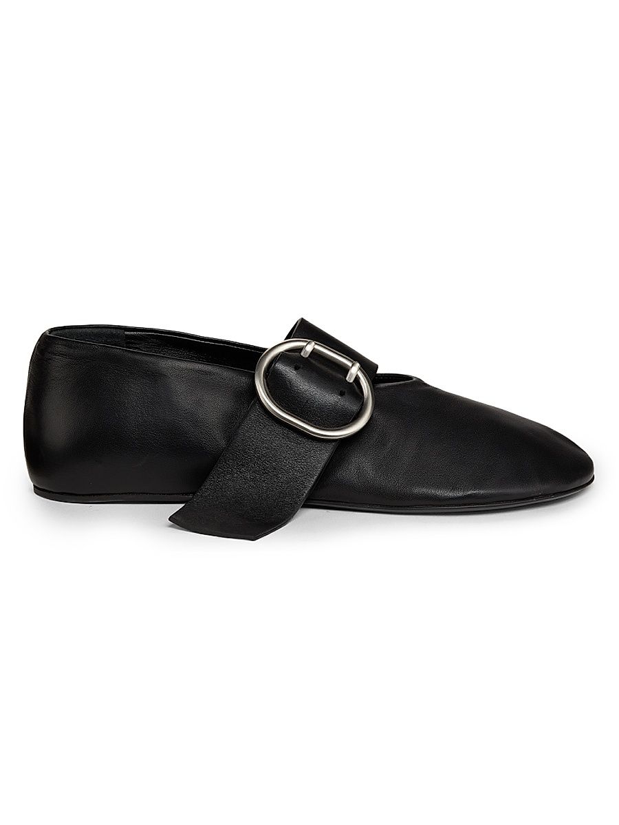 Women's Leather Ballerina Flats - Black - Size 10