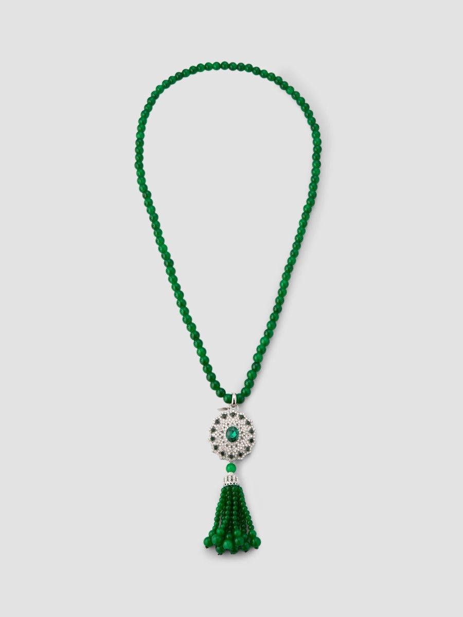 Kenneth Jay Lane Women's Glass Bead & Crystal Tassel Pendant Necklace - Emerald