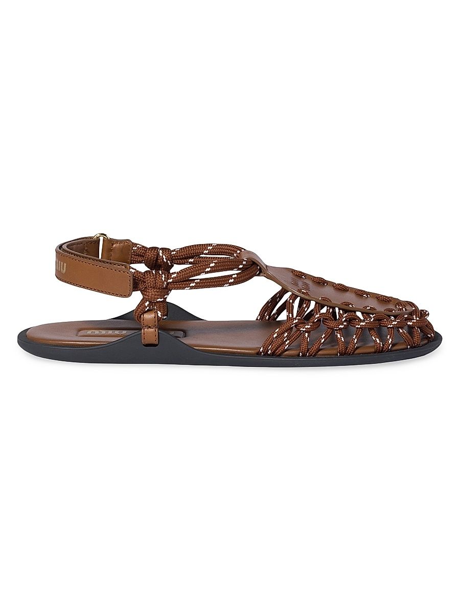 Women's Leather and Cord Sandals - Brown - Size 11