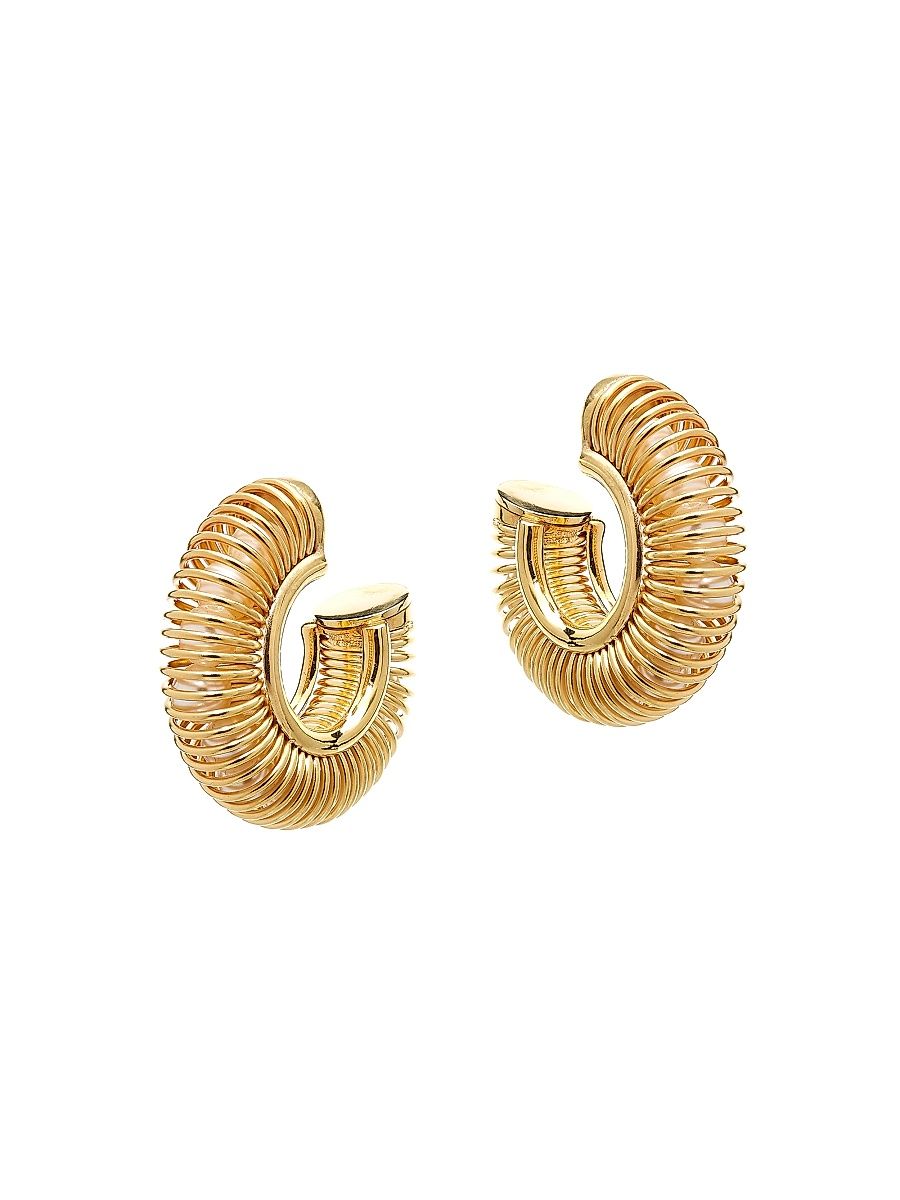 Women's Gold-Plated & Glass Pearl Mola Hoop Earrings - Gold