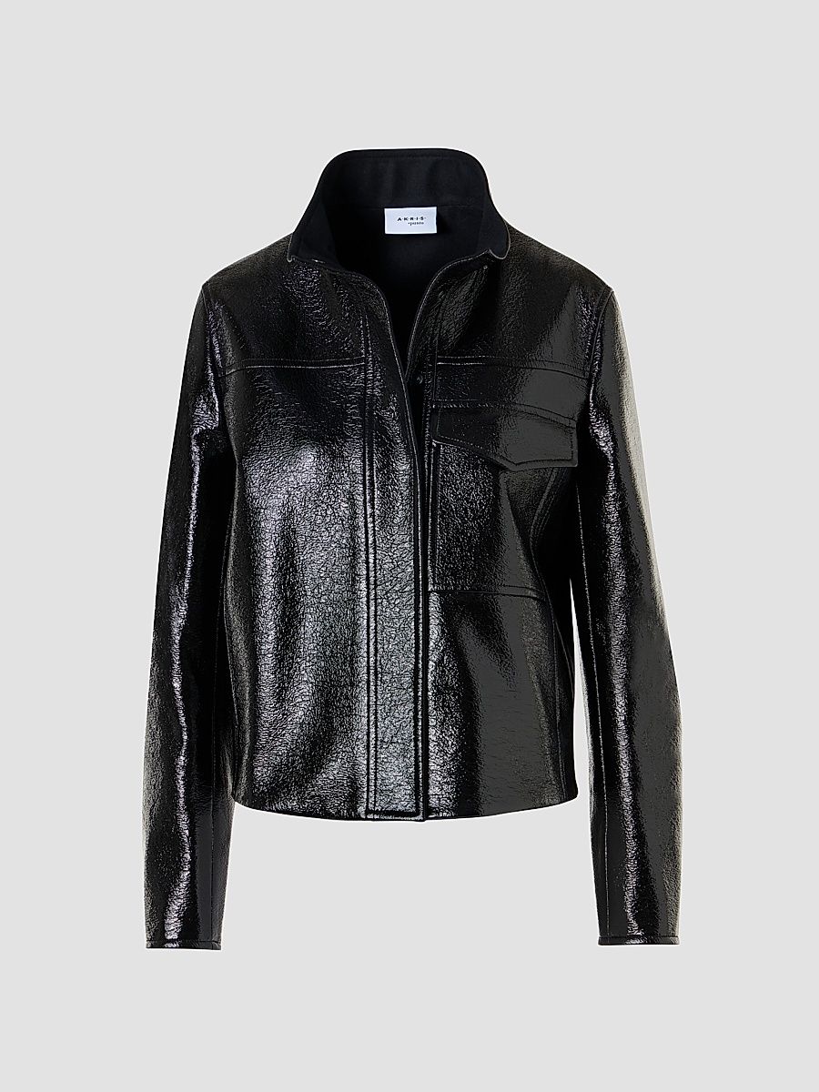 Women's Faux-Leather Lacquer Jacket - Black - Size 16