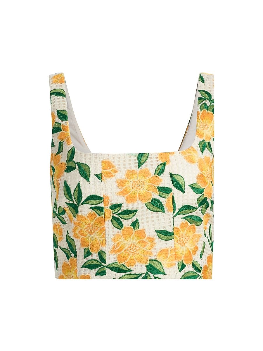 Women's Mel Floral Embroidered Crop Top - Yellow Green - Size Large