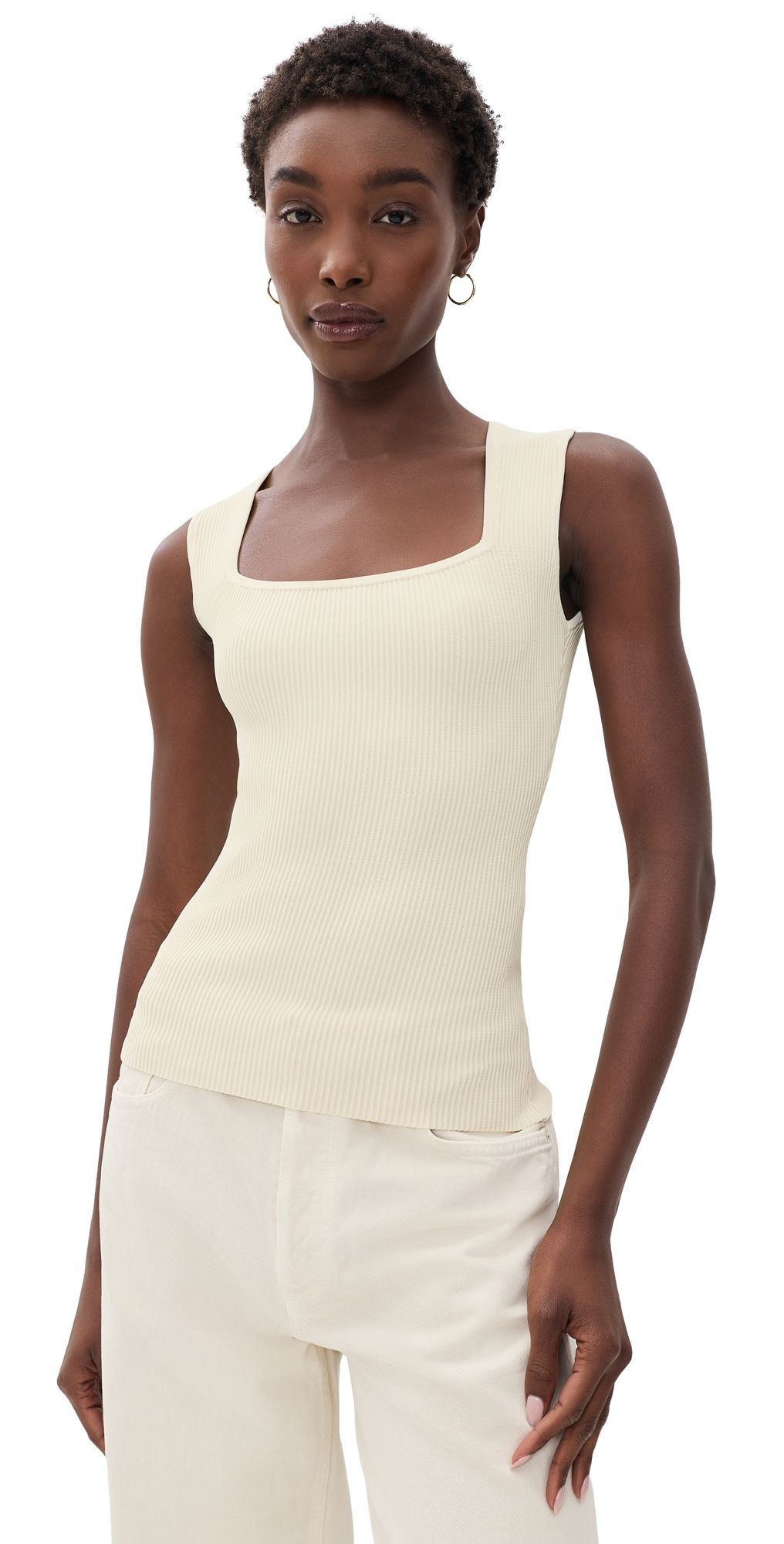 DL1961 Ribbed Square Tank Top Ivory S