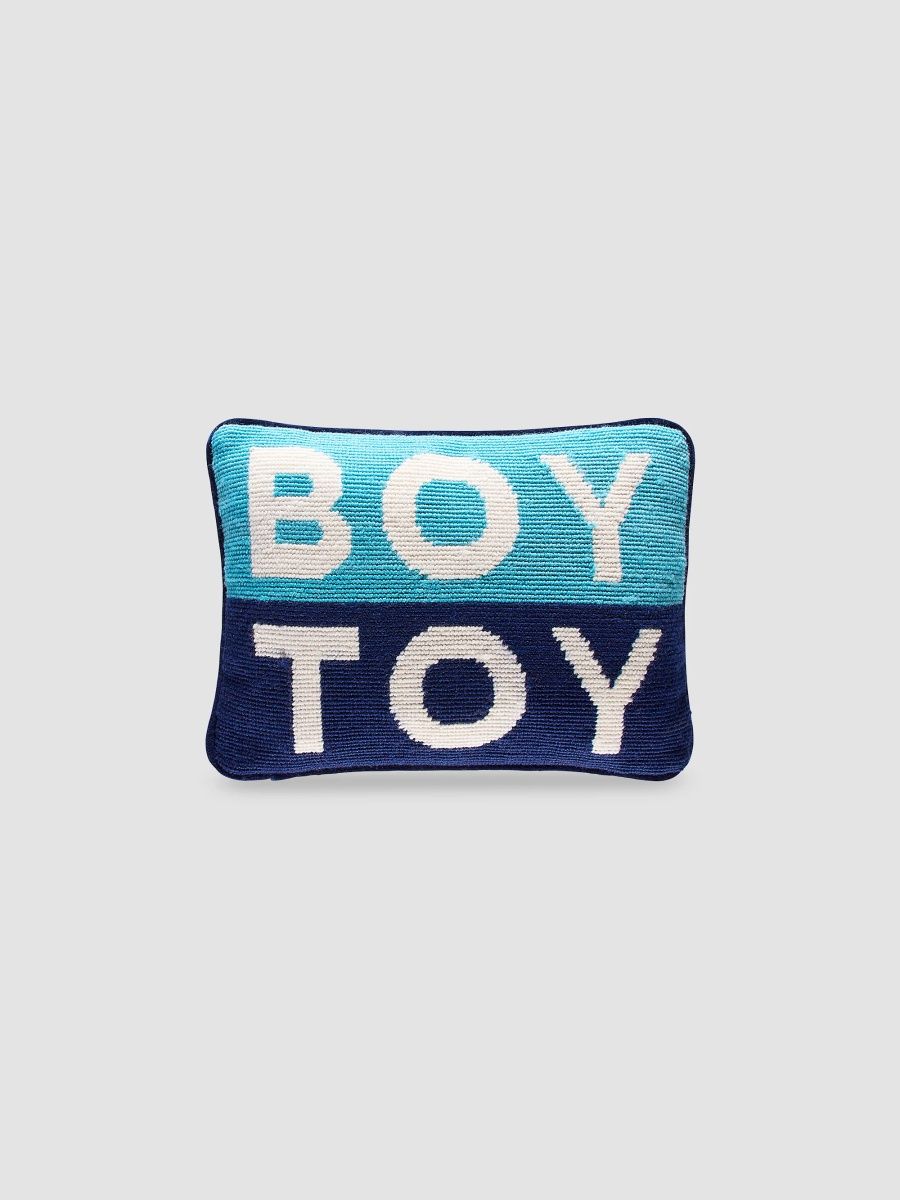 Jonathan Adler Boy Toy Personality Needlepoint Pillow - Blue