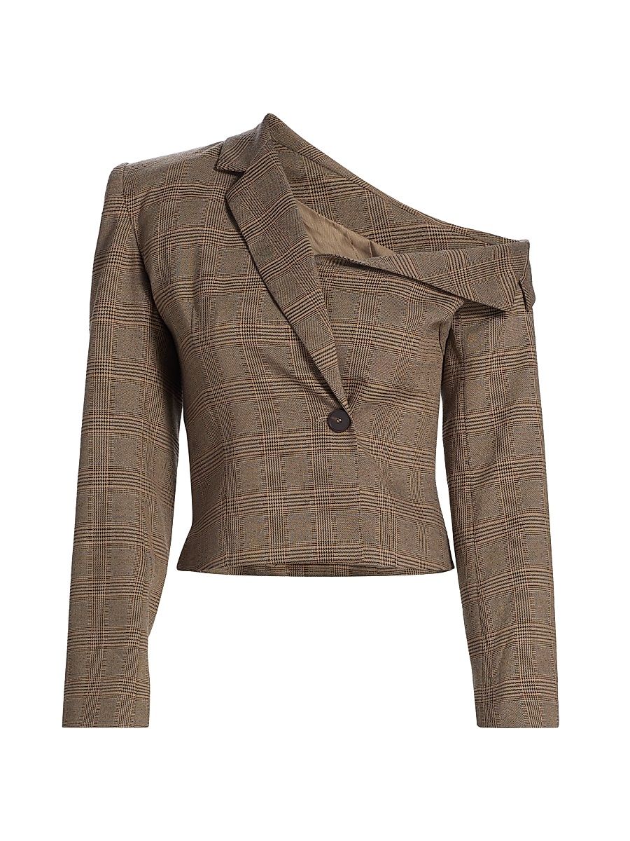 Women's Roxanne Novelty Plaid One-Shoulder Blazer - Size 6