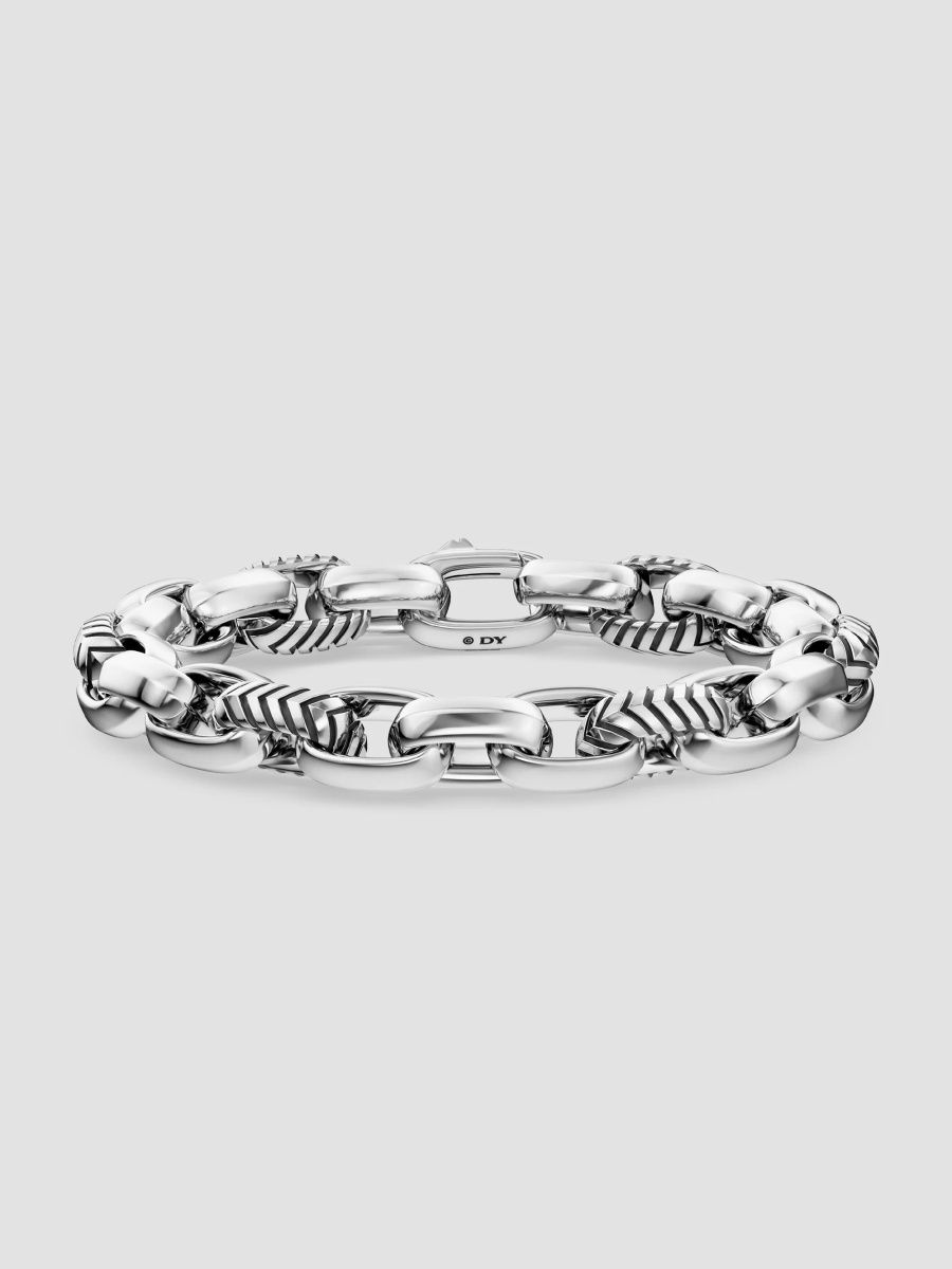 David Yurman Men's Chevron Oval Link Bracelet in Sterling Silver, 10MM - Silver - Size Small