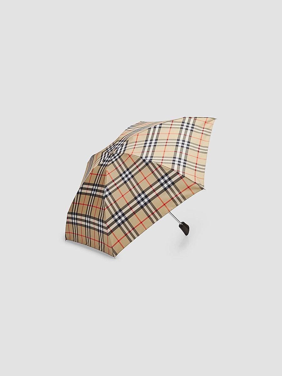 Burberry Check Compact Umbrella - Sand Ip Check