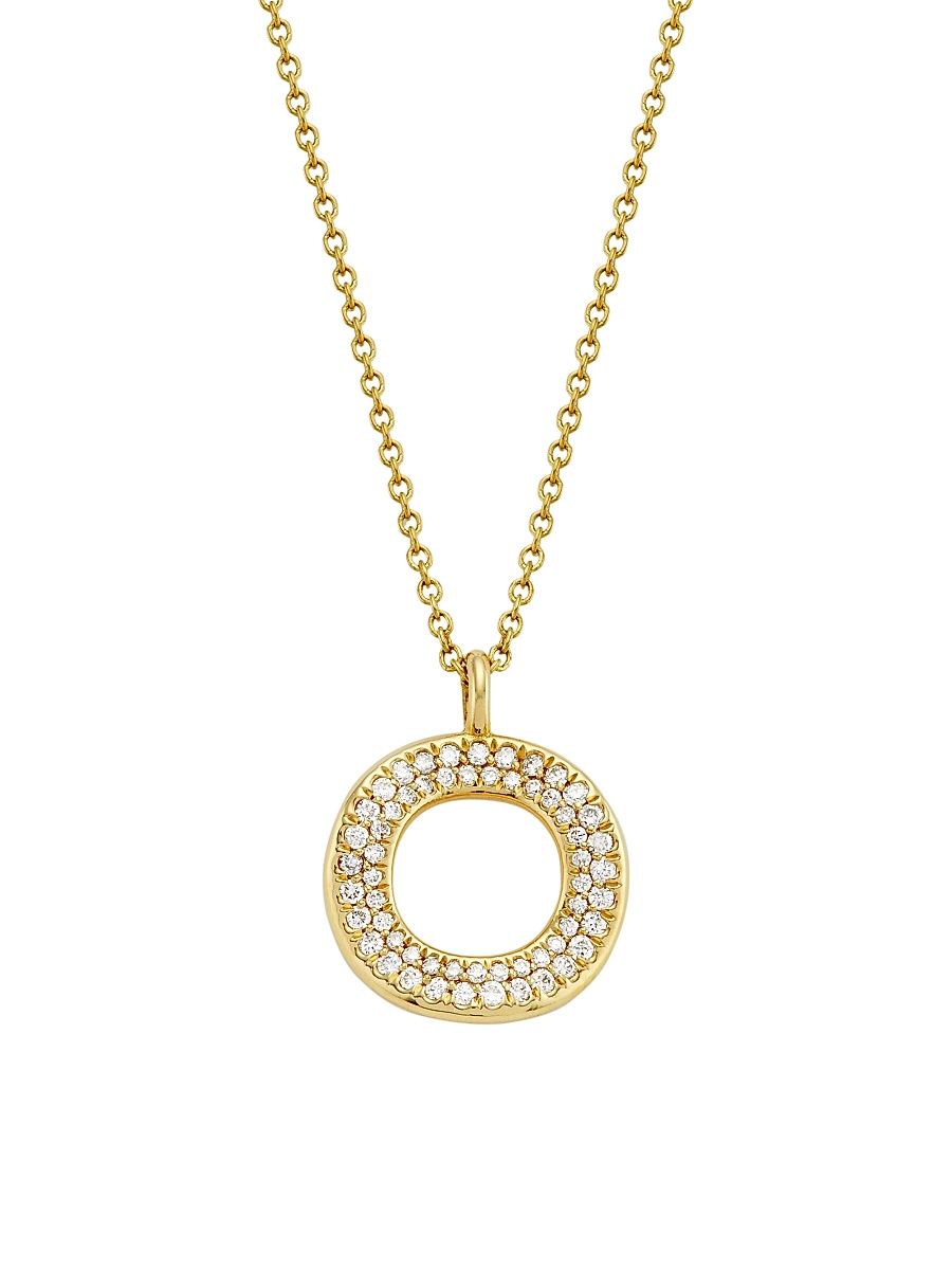 Women's Stardust 18K Yellow Gold & Diamond Wavy Circle Pendant Necklace - Gold - Size 16