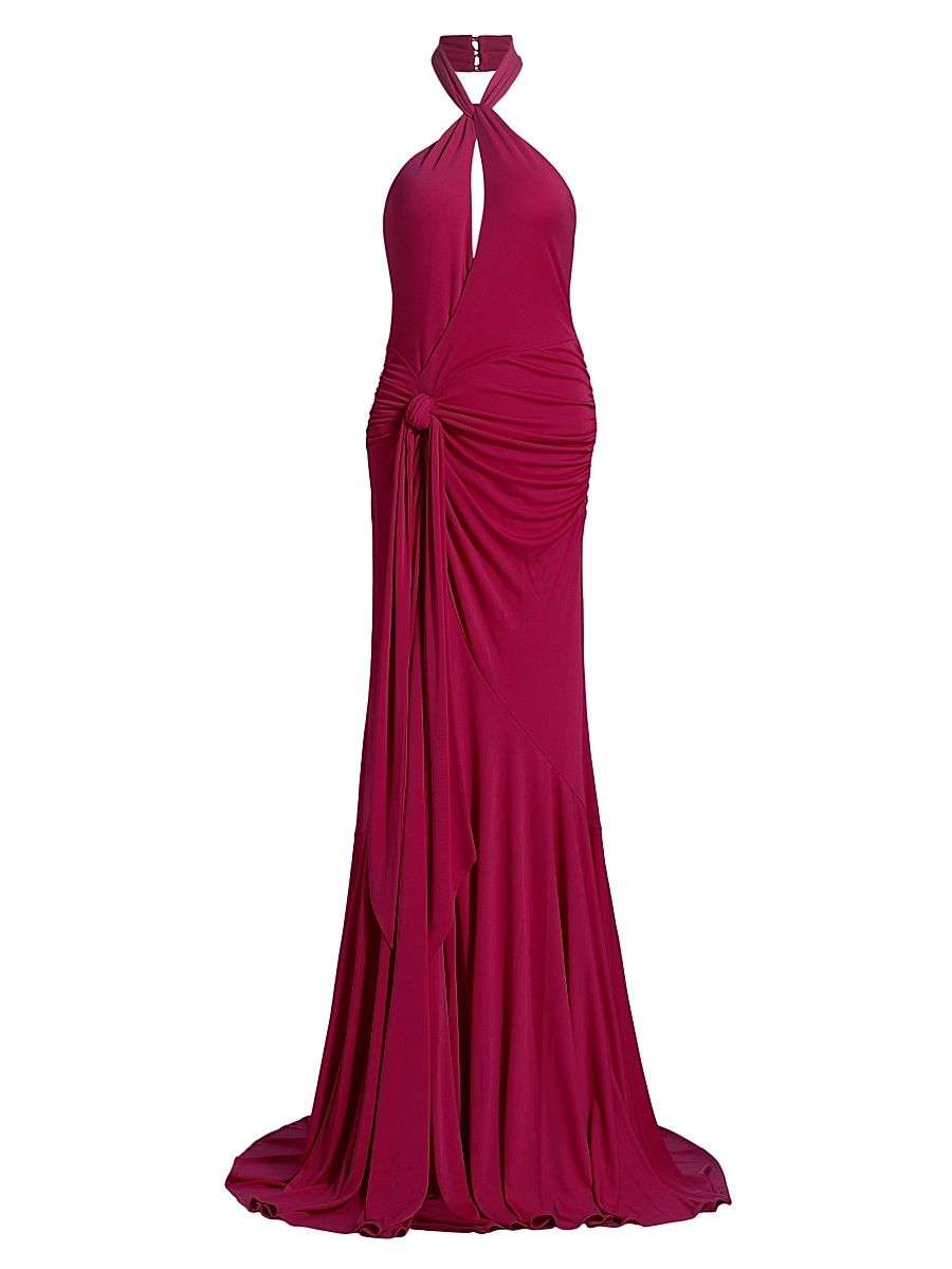 Women's Gulliame Halter Keyhole Gown - Pink Garnet - Size 14
