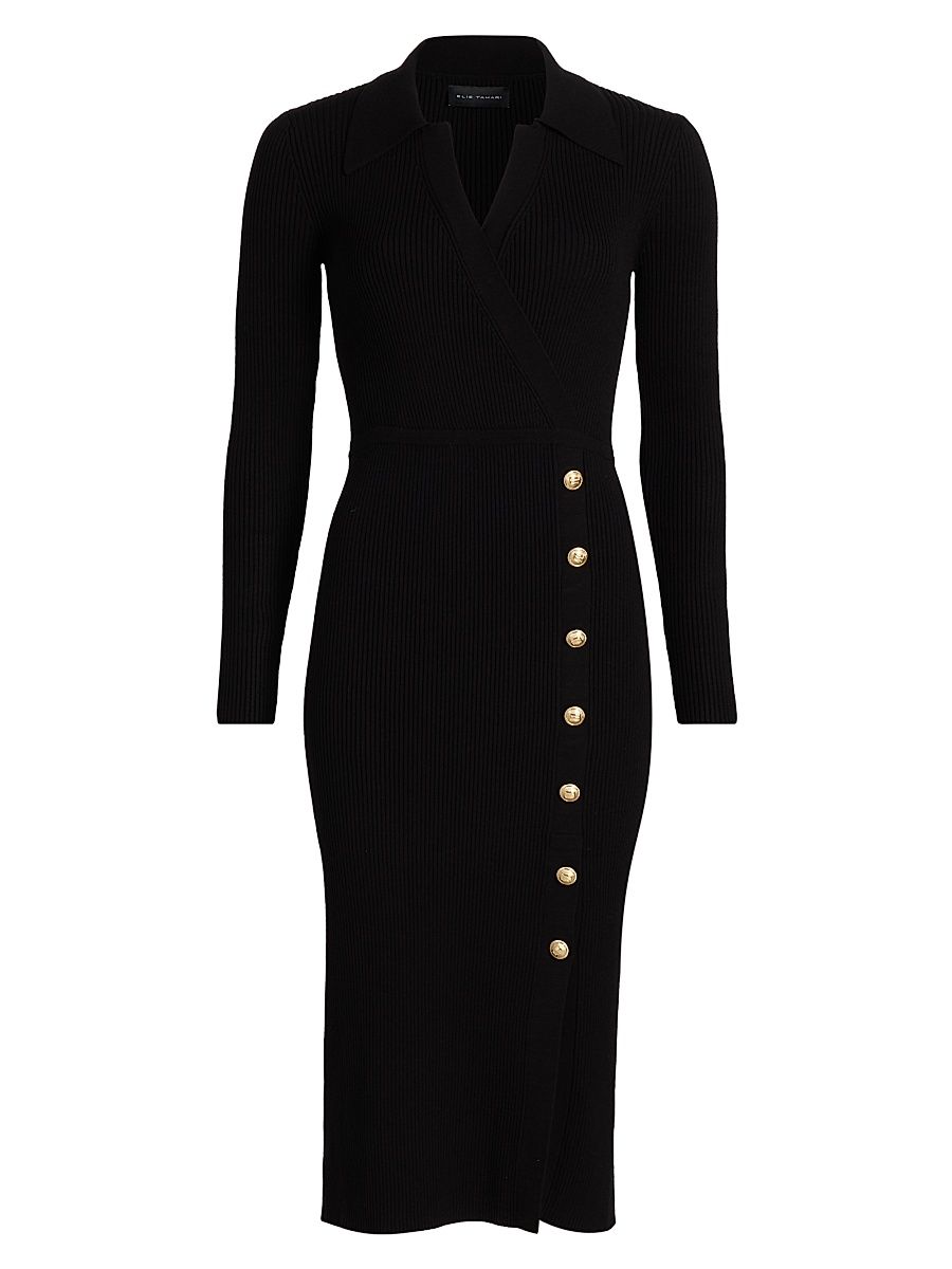 Women's Chaya Ribbed Midi Polo Sweaterdress - Noir - Size XL