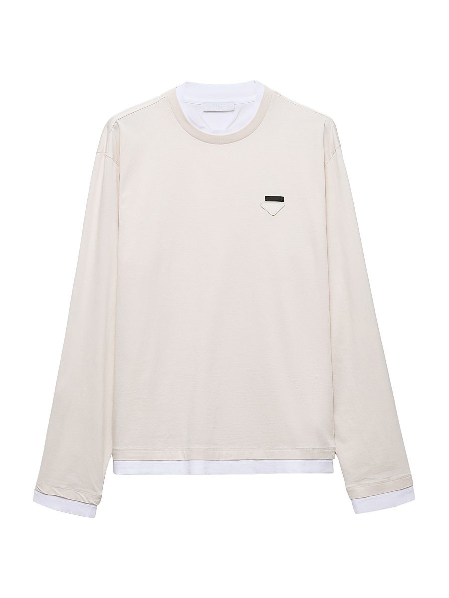 Men's Long-Sleeved Cotton T-Shirt - Beige Khaki - Size XXL