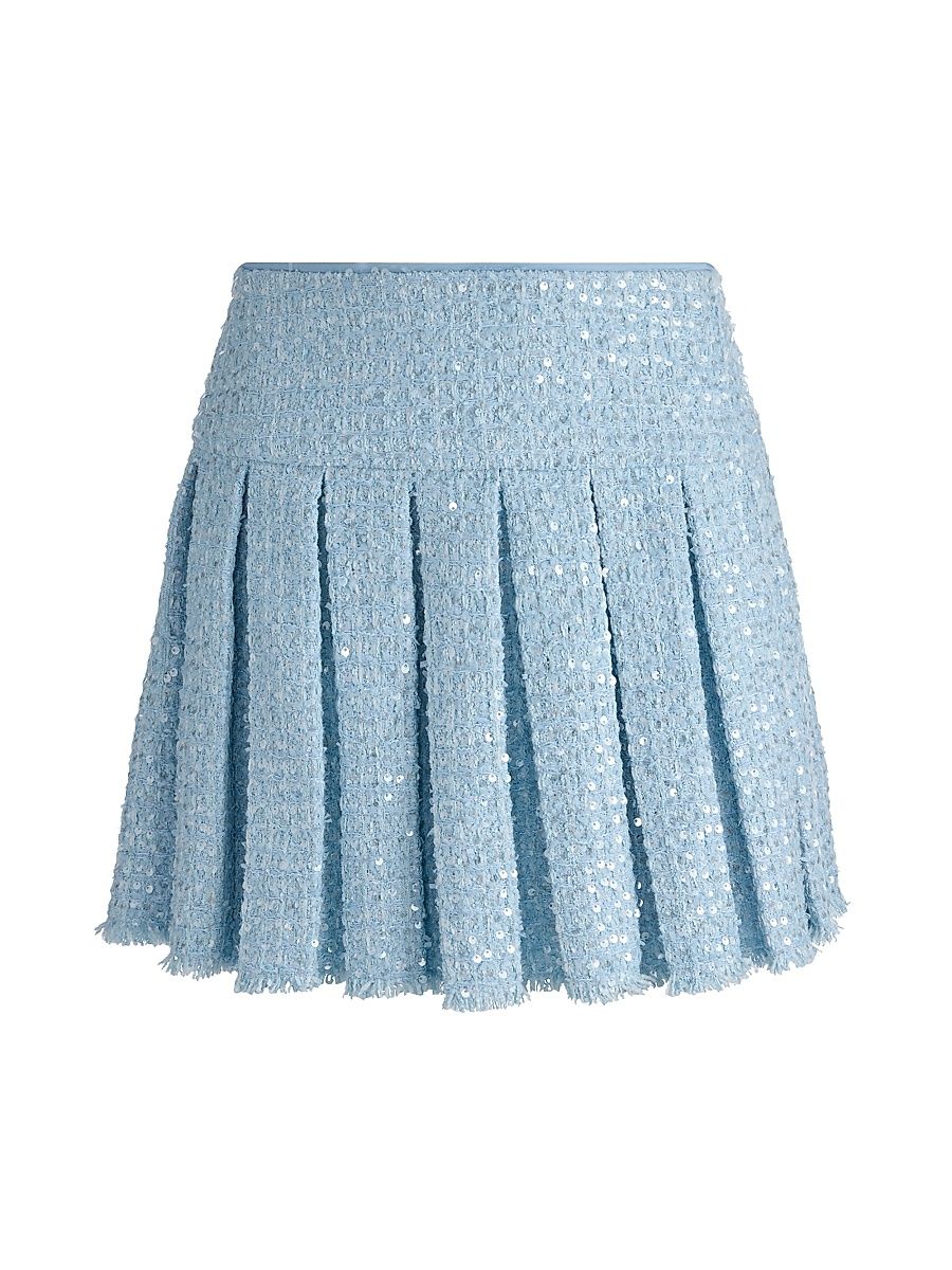 Women's Emilie Sequined Tweed Pleated Miniskirt - Carolina Blue - Size 14